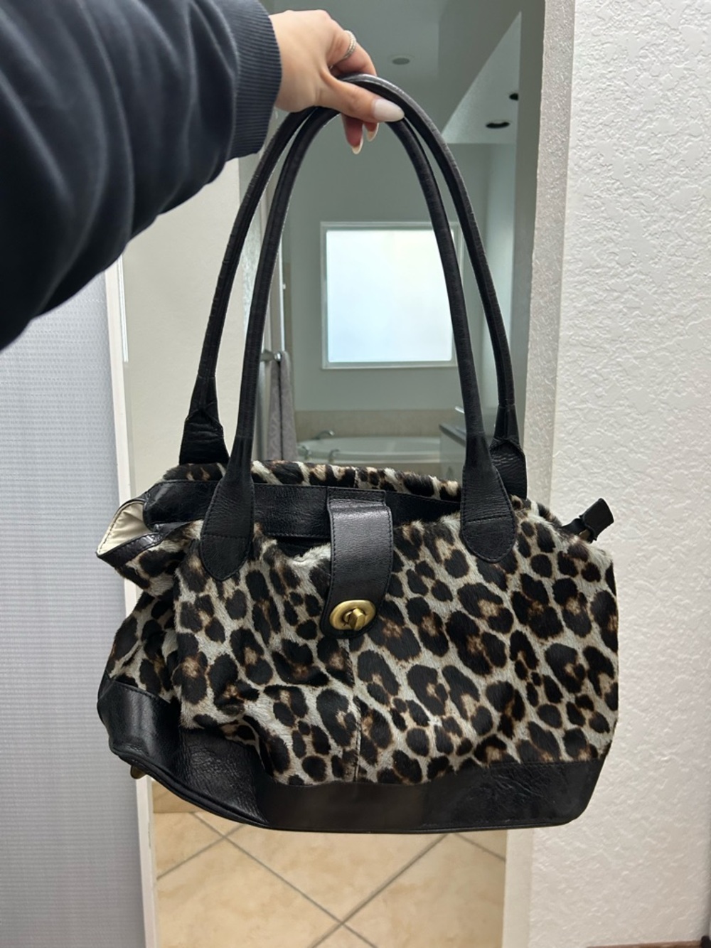 Leopard Print Shoulder Bag with Black Trim